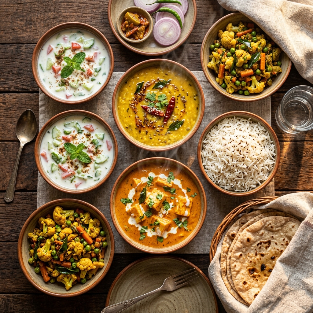 Delicious homestyle Indian food spread